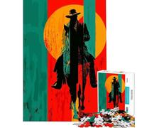 Puzzle de 1000 pièces pour Adultes Silhouette de Cowboy à Cheval Jeu Manuel et éducatif Cadeau d'anniversaire pour Toute la Famille (75x50cm)