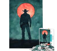 Puzzle de 1000 pièces pour Adultes Silhouette de Cowboy sous la Lune Rouge Jeu éducatif et intellectuel Cadeau d'anniversaire Défi Difficile (Dimensions 38x26cm)