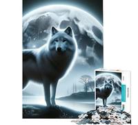 Puzzle de 1000 pièces pour Adultes Silhouette de Loup et de Lune Jeu éducatif défi Jeu Pratique Anti-Stress Cadeau Amusant (Dimensions 38x26cm)