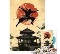 Puzzle de 1000 pièces pour Adultes Silhouette de Ninja et Temple Japonais Jeu Difficile et Complexe à réaliser Convient aux Personnes de 14 Ans et Plus 50x75cm