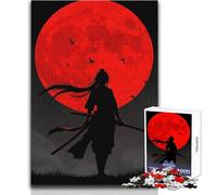 Puzzle de 1000 pièces pour Adultes - Silhouette de samouraï sous la Lune Rouge - Jeu Stimulant et Difficile - Idée Cadeau - Dimensions : 38x52cm