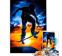 Puzzle de 1000 pièces pour Adultes Silhouette de Skateur au Coucher du Soleil Jeu intellectuel Casse-tête Jeu d'analyse et de logique Cadeau pour Femmes et Hommes (Dimensions 75x50cm)