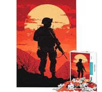 Puzzle de 1000 pièces pour Adultes Silhouette de Soldat au Coucher du Soleil Défi intellectuel Jeu addictif Décoration Murale Cadeau Amusant (Dimensions 38x52cm)