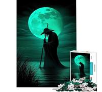 Puzzle de 1000 pièces pour Adultes Silhouette du Voyageur Mystique sous la Lune Verte défi intellectuel Jeu addictif décoration Murale (38x26cm)