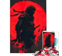 Puzzle de 1000 pièces pour Adultes Silhouette d'un Ninja avec Une Lune Rouge Défi intellectuel Jouet addictif Jeu Amusant Activités familiales Idée Cadeau Père Noël Secret (Dimensions 38x52cm)