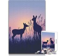 Puzzle de 1000 pièces pour Adultes - Silhouettes de Cerfs au Coucher du Soleil - Jeu éducatif Familial - Idée Cadeau pour Femmes - Format 50x75cm