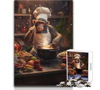 Puzzle de 1000 pièces pour Adultes - Singe Cuisinier - Décoration de Cuisine - Détente et Plaisir garantis - Assemblage précis et Stable - Dimensions:38x26cm