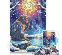 Puzzle de 1000 pièces pour Adultes Singe en vitrail dans Un Paysage d'hiver Jeu Impossible Passe-Temps idéal Pendant Les Vacances Cadeau d'anniversaire Cadeau de Voyage 38x26cm
