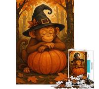 Puzzle de 1000 pièces pour Adultes Singe et sorcière se reposant sur Une Citrouille Un défi à relever en Famille Jeu Familial adapté aux Personnes de 14 Ans et Plus (50x75cm)