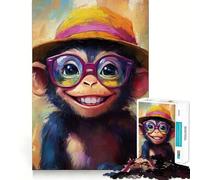Puzzle de 1000 pièces pour Adultes Singe Heureux au Chapeau,pièces aux découpes nettes,activité cérébrale stimulante,Moment de détente et de Divertissement,Cadeau Artistique d'anniversaire (50x75cm)