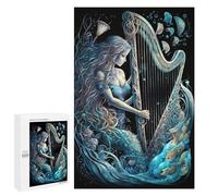 Puzzle de 1000 pièces pour Adultes - Sirène Jouant de la Harpe - Série Rêve Bleu Profond - Un Puzzle Amusant et Stimulant, idéal pour Vos soirées Jeux - 26 x 38 cm