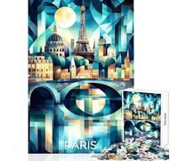 Puzzle de 1000 pièces pour Adultes Skyline de Paris cubiste avec la Tour Eiffel et la Seine Jeu Relaxant Amusant et Humoristique à Monter soi-même Cadeau de Noël ou d'anniversaire (38x26cm)
