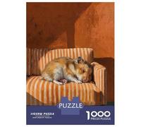 Puzzle De 1000 Pièces pour Adultes, Sleeping Hamster on Miniature Striped Couch, Réduction du Stress, Cadeau pour Adultes, Carton Épais Premium, 52x38cm/1000pcs