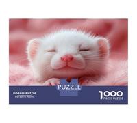 Puzzle De 1000 Pièces pour Adultes Sleeping White Ferret on Pink Fur Puzzles pour Adultes - Jeu De Réflexion Amusant Et Humoristique, Difficile Et Stimulant 52x38cm/1000pcs