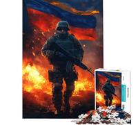 Puzzle de 1000 pièces pour Adultes Soldat avec Drapeau ukrainien Jeu de décoration Stimulant et Pratique à partir de 14 Ans (38x52cm)