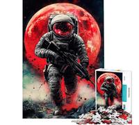 Puzzle de 1000 pièces pour Adultes Soldat de l'espace avec Pleine Lune Rouge Jeu de réflexion et d'assemblage Cadeau Stimulant (50x75cm)