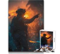 Puzzle de 1000 pièces pour Adultes Soldat pointant du Doigt sur Un Champ de Bataille enflammé Profitez d'un Moment de détente et de Relaxation Assemblage Stable et découpe précise Dimensions 38x26 cm