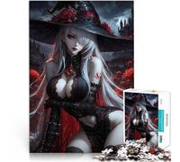 Puzzle de 1000 pièces pour Adultes Sorcière Gothique avec des Roses Rouges Jeu Pratique Car C'est Un pour Toute la Famille 38x26cm