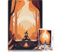 Puzzle de 1000 pièces pour Adultes - Sorcière méditant dans la forêt - Jeu Stimulant - Idée Cadeau - Dimensions : 50x75cm
