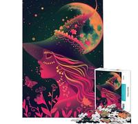 Puzzle de 1000 pièces pour Adultes Sorcière néon sous la Lune Jeu Amusant à Faire à la Maison décoration Artistique Casse-tête pour Les 14 Ans et Plus (38x52cm)