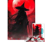 Puzzle de 1000 pièces pour Adultes Sorcière sous la Lune Rouge Décoration intérieure Cadeau pour Femmes Amis et Famille (38x26cm)