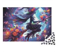 Puzzle de 1000 pièces pour Adultes : Sorcière Volant sous la Lune, scène hivernale Magique et colorée, Magnifiquement illustrée, 70 x 50 cm.