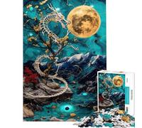 Puzzle de 1000 pièces pour Adultes Squelette de Dragon avec Lune et Paysage Jeu de Puzzle Manuel Course de Vitesse Idéal comme Cadeau pour Toute la Famille (Taille 38x52cm)