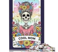 Puzzle de 1000 pièces pour Adultes - Squelette de Maman Cool avec Fleurs - Puzzle en Bois - Jeu éducatif et décompressif - 1000 pièces (75 x 50 cm)