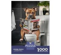 Puzzle De 1000 Pièces pour Adultes Staffordshire Terrier on The Toilet Puzzle Adulte, Jouet, Décoration Murale, Une Œuvre d'art, Activités Amusantes À La Maison 38x26cm/1000pcs