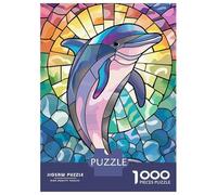 Puzzle De 1000 Pièces pour Adultes Stained Glass Dolphin in Waves Puzzle pour Adultes Jeux Relaxants Course De Vitesse Manuelle Activités Amusantes À La Maison 70x50cm/1000pcs