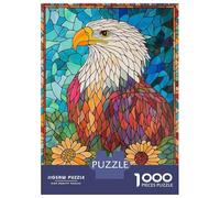 Puzzle De 1000 Pièces pour Adultes Stained Glass Eagle Adolescents Puzzles Anti-Stress Jeux Difficiles Défi Activités Amusantes À La Maison 52x38cm/1000pcs