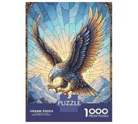 Puzzle De 1000 Pièces pour Adultes Stained Glass Eagle Over Mountains Puzzles pour Adultes Vacances À La Maison Tue-t-il Le Temps Chaque Pièce Est Unique - Un pour Les Joueurs 52x38cm/100