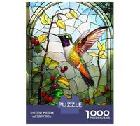Puzzle De 1000 Pièces pour Adultes Stained Glass Hummingbird Puzzle pour Adolescents : Améliore La Mémoire, Activités Ludiques À La Maison, Cadeaux Anti-Stress 38x26cm/1000pcs