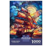 Puzzle De 1000 Pièces pour Adultes Stained Glass Sailing Ship Puzzle pour Adolescents : Améliore La Mémoire. Chaque Pièce Est Unique - Jouet Éducatif 38x26cm/1000pcs
