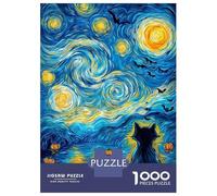 Puzzle De 1000 Pièces pour Adultes Starry Halloween Night with Black Cat Puzzle pour Adolescents Analyse Et Logique Aide À Stimuler Le Cerveau Idéal comme Cadeau pour Toute La Famille 52x38cm/1000pcs