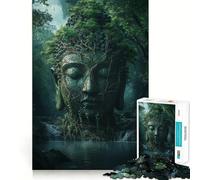Puzzle de 1000 pièces pour Adultes Statue de Bouddha dans la Jungle Jeu de Construction aux Bords Fins Jouet cognitif et Relaxant Décoration Murale de Noël (38x26cm)