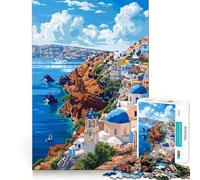 Puzzle de 1000 pièces pour Adultes,Style Grec Santorin,décor rétro aux Bords Nets,activité cérébrale Amusante et Facile à Vivre,Cadeau d'anniversaire idéal (38x52cm)
