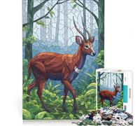 Puzzle de 1000 pièces pour Adultes Style vitrail représentant Un cerf dans la forêt Jeu éducatif et Stimulant idéal pour renforcer Les Liens d'amour Entre Les Couples 38x26cm