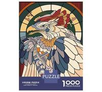 Puzzle De 1000 Pièces pour Adultes Stylized Eagle Stained Glass Art Puzzle pour Adolescents Améliore La Mémoire Difficile Et Stimulant Idéal comme Cadeau 38x26cm/1000pcs