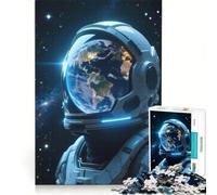 Puzzle de 1000 pièces pour Adultes, sur Le thème de l'astronaute avec reflet de la Terre Jeu Amusant et interactif Parent-Enfant Comprend Une Affiche et Une fiche d'activités 38x52cm