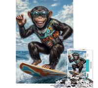Puzzle de 1000 pièces pour Adultes Surf's Up Monkey︰ Aventure Tropicale Puzzle décoratif Mural Une œuvre d'art Idée Cadeau pour Toute la Famille (Dimensions 38x26cm)