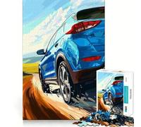 Puzzle de 1000 pièces pour Adultes SUV Bleu sur Route sinueuse,Virage serré,Jeu de logique et de détente,décor de Noël (38x52cm)