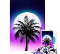 Puzzle de 1000 pièces pour Adultes Synthwave Palm Sunset défi intellectuel Jouet addictif Jeu Relaxant Apprentissage Cadeau éducatif d'anniversaire (Taille 38x52cm)