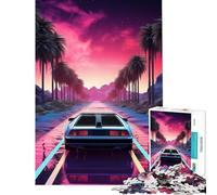 Puzzle de 1000 pièces pour Adultes Synthwave Rétro Voiture Coucher de Soleil Jeu de réflexion Jouets Jeux éducatifs Cadeau d'anniversaire Analyse et logique (Dimensions 38x26cm)