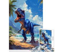 Puzzle de 1000 pièces pour Adultes T-Rex Bleu sur la Plage Jeu Anti-Stress Cadeau d'anniversaire Jeu éducatif Convient pour la décoration de Bureau Dimensions 38x52cm