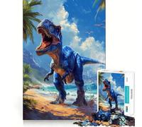 Puzzle de 1000 pièces pour Adultes T-Rex Bleu sur la Plage,Un Jeu Amusant et Stimulant la logique,idéal pour Les Loisirs et Les fêtes de Fin d'année (38x52cm)