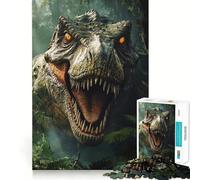 Puzzle de 1000 pièces pour Adultes T-Rex Rugissant dans la Jungle, découpe précise, Jeu de réflexion Amusant, Loisir, activité d'anniversaire (38x26cm)