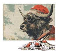 Puzzle de 1000 pièces pour Adultes - Taureau à Lunettes - Puzzle carré Vintage en Bois (75 x 50 cm) - Décoration Murale