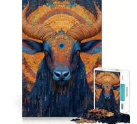 Puzzle de 1000 pièces pour Adultes Taureau Bleu avec troisième œil Décoration élégante,activité cérébrale ludique,Moment de détente,Cadeau de Loisirs Festif (38x52cm)