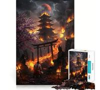 Puzzle de 1000 pièces pour Adultes Temple en Flammes avec samouraï Jeu de réflexion et de détente Décoration Murale de Noël (38x26cm)